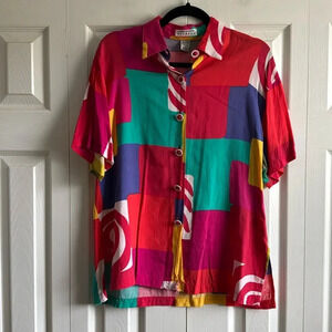 Vintage 90s Express | Retro Colorful Shapes Button Down | size S